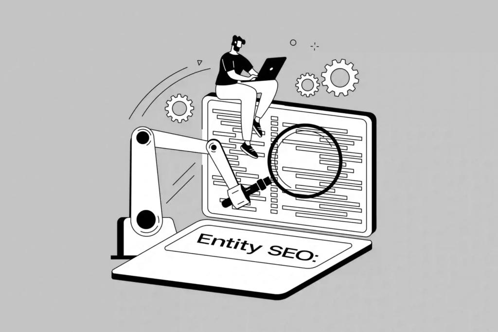 Abstract digital illustration representing Entity Authority SEO — a connected knowledge graph replacing traditional keyword-based search, symbolizing the shift to AI-driven generative search in 2026.