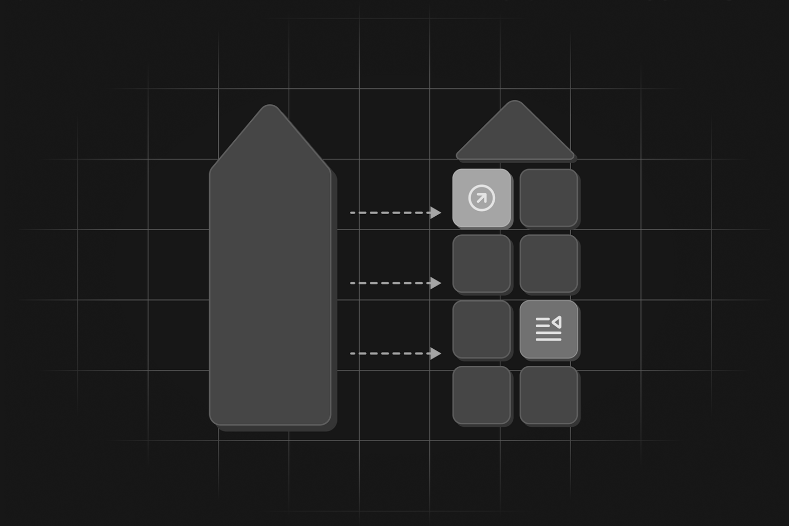 Abstract digital illustration visualizing headless architecture — a decoupled CMS with API data flowing to multiple frontend channels, representing the competitive advantage of a headless web stack.