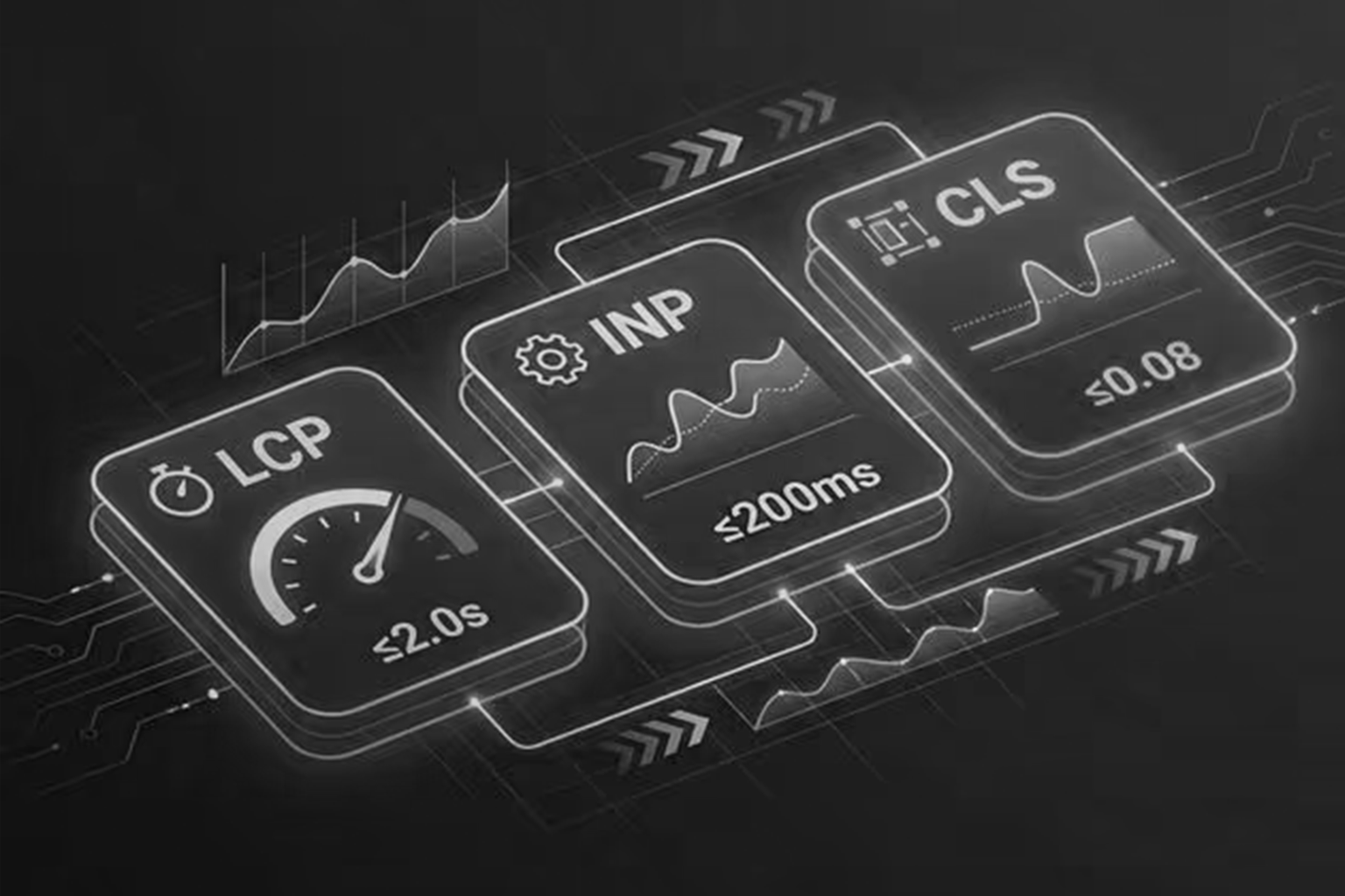 Abstract digital pulse graphic illustrating Core Web Vitals evolution in 2026 — interaction integrity and GEO metrics by Webifii digital agency