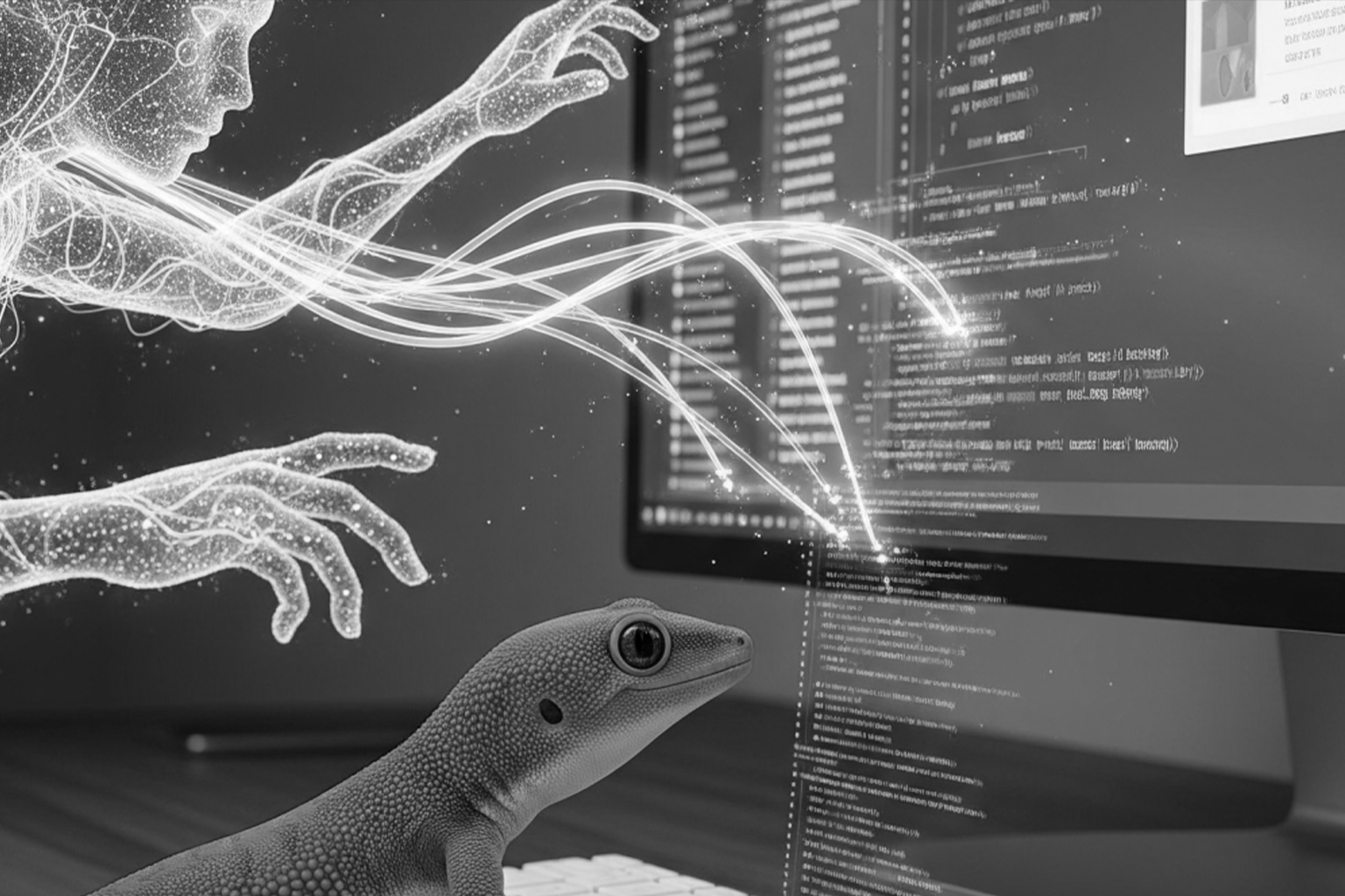 A developer in deep work productivity mode at a focused workstation — Webifii agency structured development environment