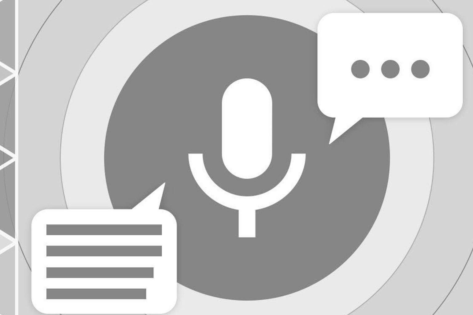Illustration showing voice first web design concept — a user speaking to a smart device with structured content and conversational UX architecture in the background